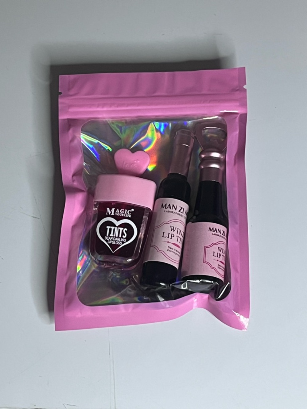 3-Piece Lip Tint & Gloss Set - Wine Bottle & Heart Themes